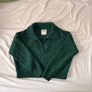 Abercrombie & Fitch Deep Green Textured Quarter-Zip Sweater